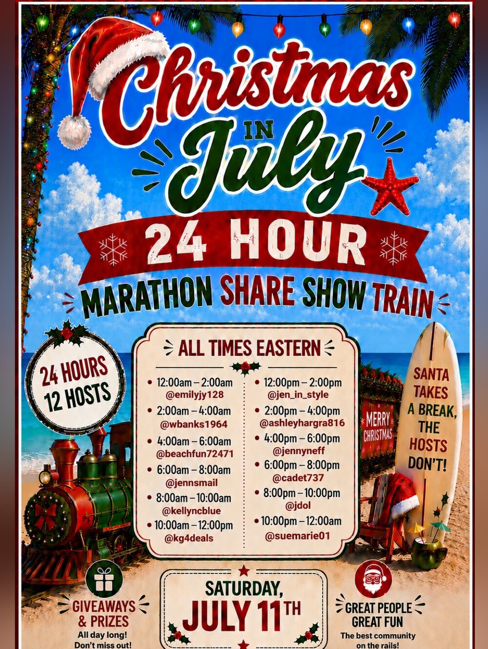 Christmas in July 24 Hour Marathon Share Show Train!! Please Like And Share!!